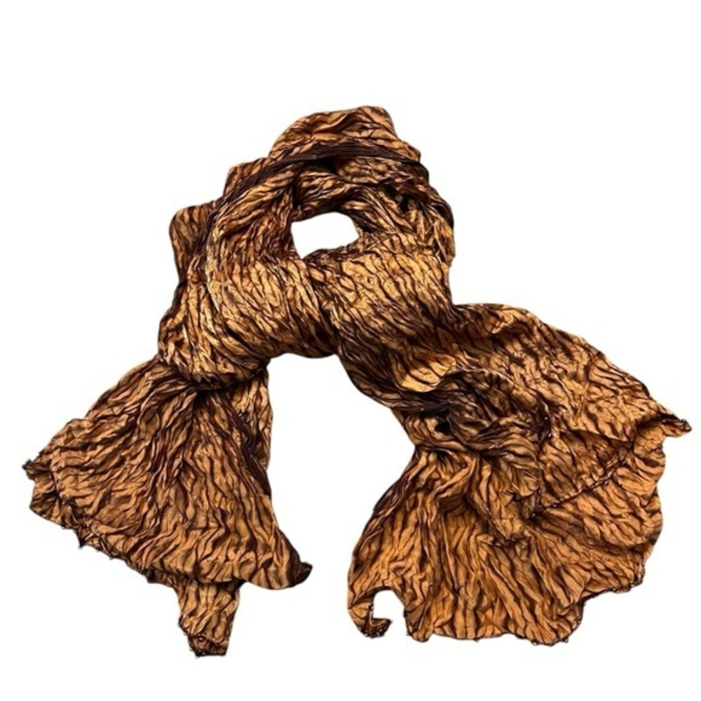 Cathy Hardwick vintage Shibori dyed copper & brown perforated beaded silk scarf